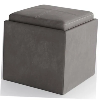  Rockwood 18 inch Wide Contemporary Square Faux Leather Distressed Slate Grey - Image 1 of 4