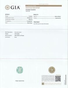 GIA Certified 3.57CT Natural Blue-Green Aquamarine Cushion Loose Gemstone See VD