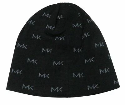 ¡NUEVO! Michael Kors Hombre "MK" Repetición Logo Reversible Calavera Gorra/Gorro-Negro/Gris Foto 1 de 2