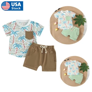 Baby Boys Summer Clothes Casual T-Shirt + Shorts 2pcs Toddler Boys Clothes Sets - Picture 1 of 28