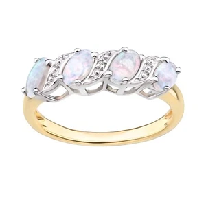 9ct Yellow Gold on Silver Natural Opal & Diamond Eternity Ring sizes J - V - Picture 1 of 5