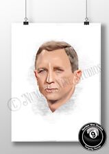 Daniel Craig James Bond Portrait Illustration Print, signed by artist.Limited