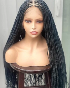 Box Hand Braided Wigs For Black Women Lace Front Braids Wig Baby Hair HD Closure - Picture 1 of 8