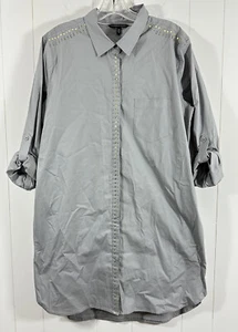 Victoria Secret Gray Shift Button Front Embellished Dress Size 14 Roll Tab - Picture 1 of 10