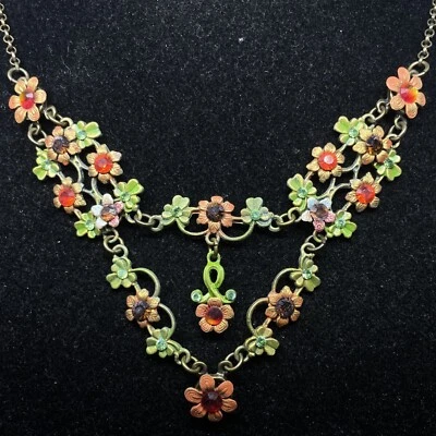 Necklace Michal NEGRIN Crystals Cute lovely flowers vintage collection Israel - Image 1 of 4