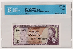 EAST CARIBBEAN STATES $20 1965  P-15g(2)  QE II CCCS CERTIFIED EF 45 A7 959781 - Bild 1 von 3