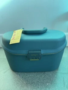 Samsonite Vintage Vanity Case Oyster Hard Shell Beauty Makeup Travel Blue - Picture 1 of 10