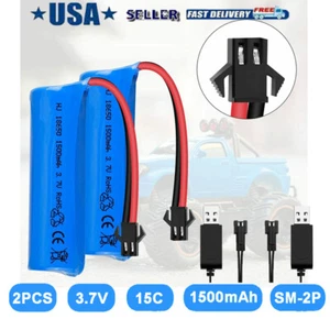 2 pcs 3.7V 1500mAh Lipo Rechargeable Battery Pack SM Plug USB For RC Cars Boats - Picture 1 of 7