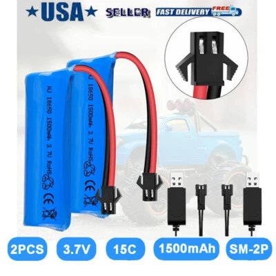 2 pcs 3.7V 1500mAh Lipo Rechargeable Battery Pack SM Plug USB For RC Cars Boats - Image 1 of 4