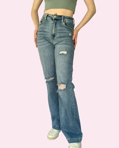 Insane Gene Distressed Light Wash Jeans Women Size 7/27 Hi Rise Marine Straight  - Picture 1 of 6