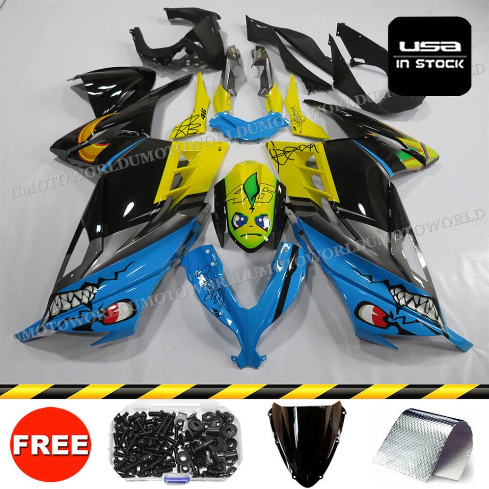 Blue Shark Fairing Kit For Kawasaki Ninja 300 EX300 2013-2017 Bodywork W/ Bolts Foto 1 de 4