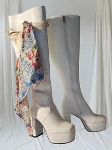 Wide Calf Platform Knee High Boots Size 7, BOHO, Vtg Scarfs  - Picture 1 of 24