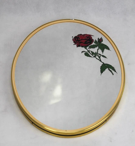 Vintage Wall Mirror - Mirror 50er Years Mid Century With Rose Motif Cover