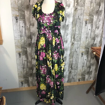 vintage women’s dress with shawl small black floral Handmade long - Image 1 of 4