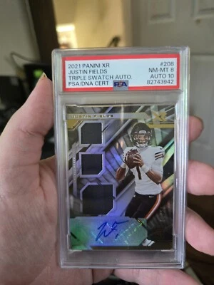 2021 Panini XR Rookie Triple Swatch Auto #208 Justin Fields /30 RC PSA 8 NM-MINT - Image 1 of 2