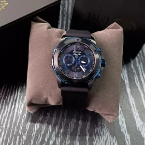 BULOVA Marine Star (98B308) Blue Dial Black Rubber Strap Men (Quartz) Watch 44mm - Picture 1 of 8