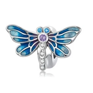 Sterling Silver Non slip Spacer Sparkly Aqua Dragonfly Charm by YOUnique Designs - Bild 1 von 1