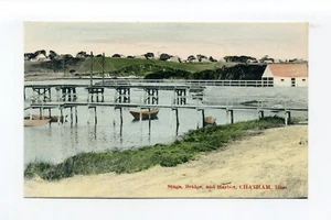 Postal de Chatham MA, escenario, puente, puerto, casas en la colina - Imagen 1 de 2