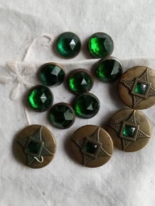 Vintage Buttons With Green Faceted Glass - Picture 1 of 4