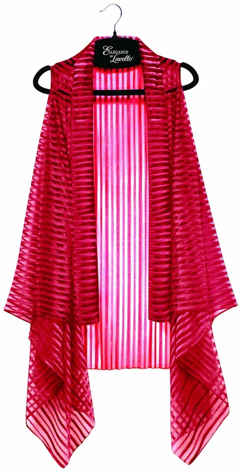 Chaleco de diseñador transparente a rayas rojo rubí Elvest chal envolvente brillante talla única NUEVO Foto 1 de 1