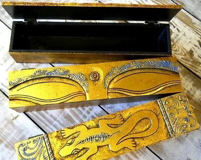 Wooden Boxes Gold Colour Variants of Tops  Buddha Eyes / Lizard / 32 cm x 7 cm  - Image 1 of 4