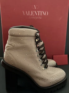 Valentino Garavani Lug Sole Platform Ankle Boots Silver Studded NEW $1875 Size 7 - Picture 1 of 11