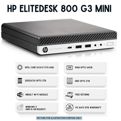 HP EliteDesk 800 G3 Mini PC Core i7-7700 7th Gen 32GB RAM 1TB SSD Built-In Wi-Fi - Image 1 of 4