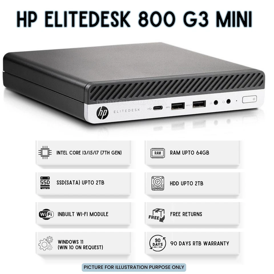HP EliteDesk 800 G3 Mini PC Core i7-7700 7th Gen 32GB RAM 1TB SSD Built-In Wi-Fi - Image 1 of 4
