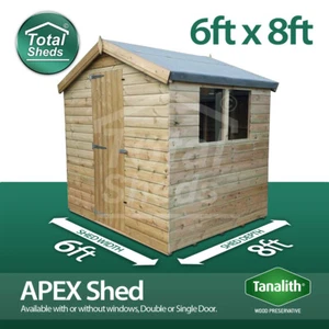 8x6 Pressure Treated Tanalised Apex Shed Top Quality Tongue and Groove 8FT x 6FT - Picture 1 of 7