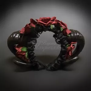 Ram Headband Masquerade Mask, Hair Decor Handband Black Red 0003 - Picture 1 of 4