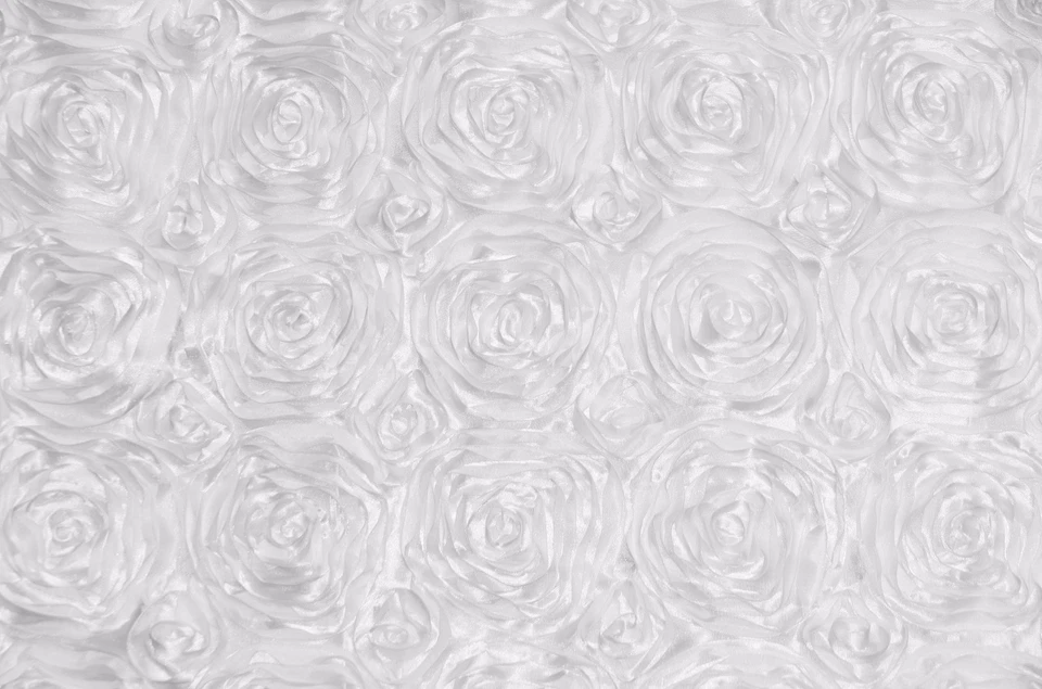 SATIN ROSETTE 3D FLORAL EMBROIDER BACKDROP WHITE WEDDING EMBROIDER BY THE YARD - Image 1 of 1