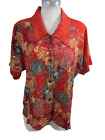 METROLINE vtg 1990s Women Top floral Hawaiian dolman short sleeve rayon red sz ?