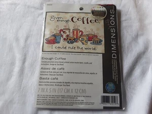 GIVE ENOUGH COFFEE ......"" gestempeltes Kreuzstich-Set nach Abmessungen. NEU - Bild 1 von 3