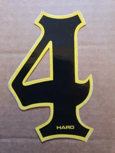  NOS BMX BOB HARO NUMBER  # 4 FOUR BLACK WITH YELLOW OUTLINE OLD SCHOOL  - Picture 1 of 1