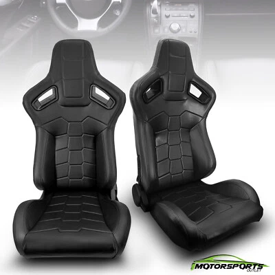 JDM Reclinable Premium PVC Main Black Racing Seats Car Seats Pair - Image 1 of 4