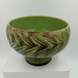 Vtg Inarco Japan Pottery Planter Bowl Green Brown Crackled Glaze Garden Deco - Picture 1 of 14