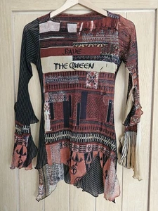 Save The Queen Vintage Women's Mesh Top Long Sleeve Print Y2K Size L - Picture 1 of 16