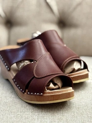 TROENTORP BASTAD U40 BROWN NATURAL LEATHER MULESS BNIB US - Image 1 of 4