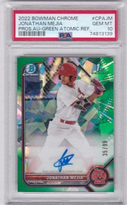 2022 Bowman Chrome Jonathan Mejia Auto Green Atomic Refractor 1st #/99 PSA 10 - Image 1 of 2
