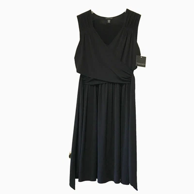 NEW Apostrophe Stretch Sleeveless Faux Wrap Criss Cross Dress Black Women's XL - Image 1 of 4