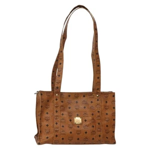 MCM Logogram Vicetos Tote Bag PVC Leather Brown Gold Auth am9032 - Picture 1 of 20
