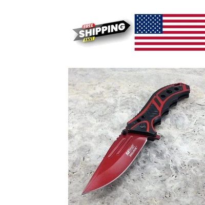 Tactical Folding Pocket Knife with 3.5 Inch Stainless Steel Blade Red Color - Image 1 of 2