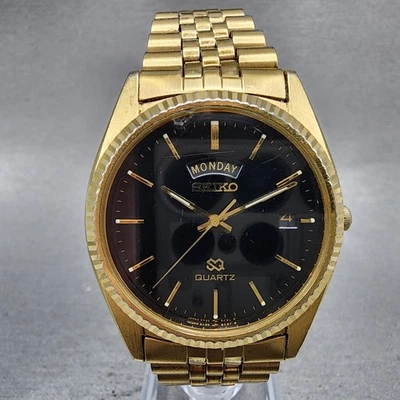 Seiko SQ President Watch Men 36mm Black Dial Gold Tone Daydate 5Y23-8A69 New Bat - Image 1 of 4