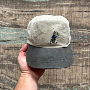 Men's Vintage 90's Fly Fishing Tan Beige Gray Adjustable Stretch Hat Cap Fish - Picture 1 of 6