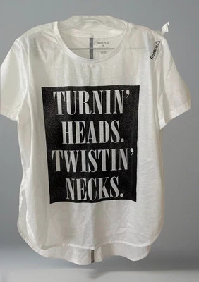 Reebok Womens Studio Dance Shirt Short Sleeve Turnin Heads Twistin Necks Medium - Image 1 of 4