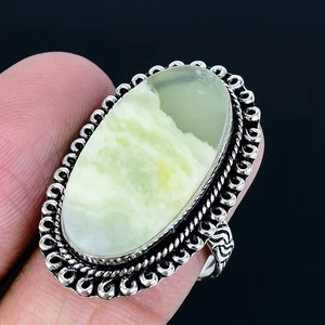 Swiss Green Opal 925 Silver Plated Handmade Ring of US Size 9 - Picture 1 of 3