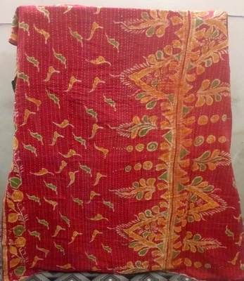 Indien Vintage Twin Kantha Handmade Cotton Quilt Bed Cover Throw Blanket Gudari - Image 1 of 2