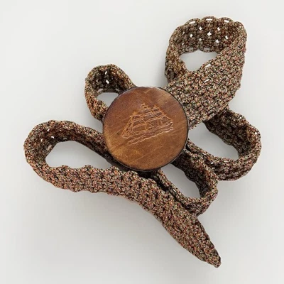 VTG Boho Multicolored Woven Belt Schooner Engraved Brown Leather Buckle Large 42 - Image 1 of 4