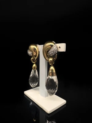 750 Gold Ohrhänger facettierter Berg Kristall  Pampel mit Diamanten 30,6 Gr Gold - Bild 1 von 4