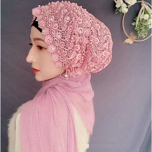 Mujeres islámicas Encaje Cuentas Gorras Hiyab Bufanda Turbante Cubierta de Cabeza Mantones Musulmanes Árabes - Imagen 1 de 19